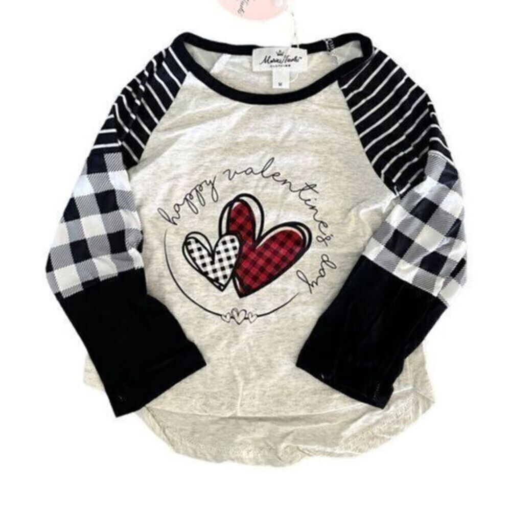 NWT -Girls  Valentine Striped Long Sleeve Top with Hearts - Size Medium